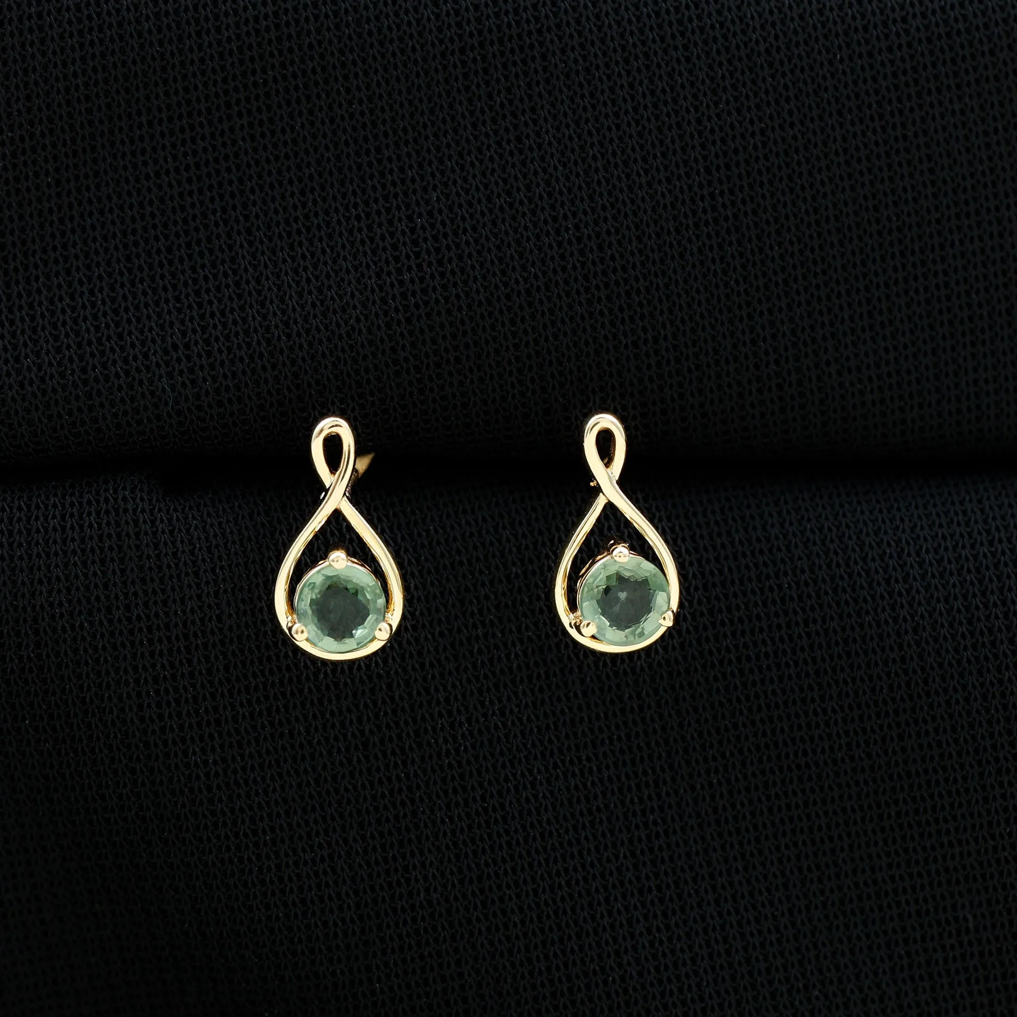 0.75 CT Green Sapphire Solitaire Infinity Stud Earrings in Gold