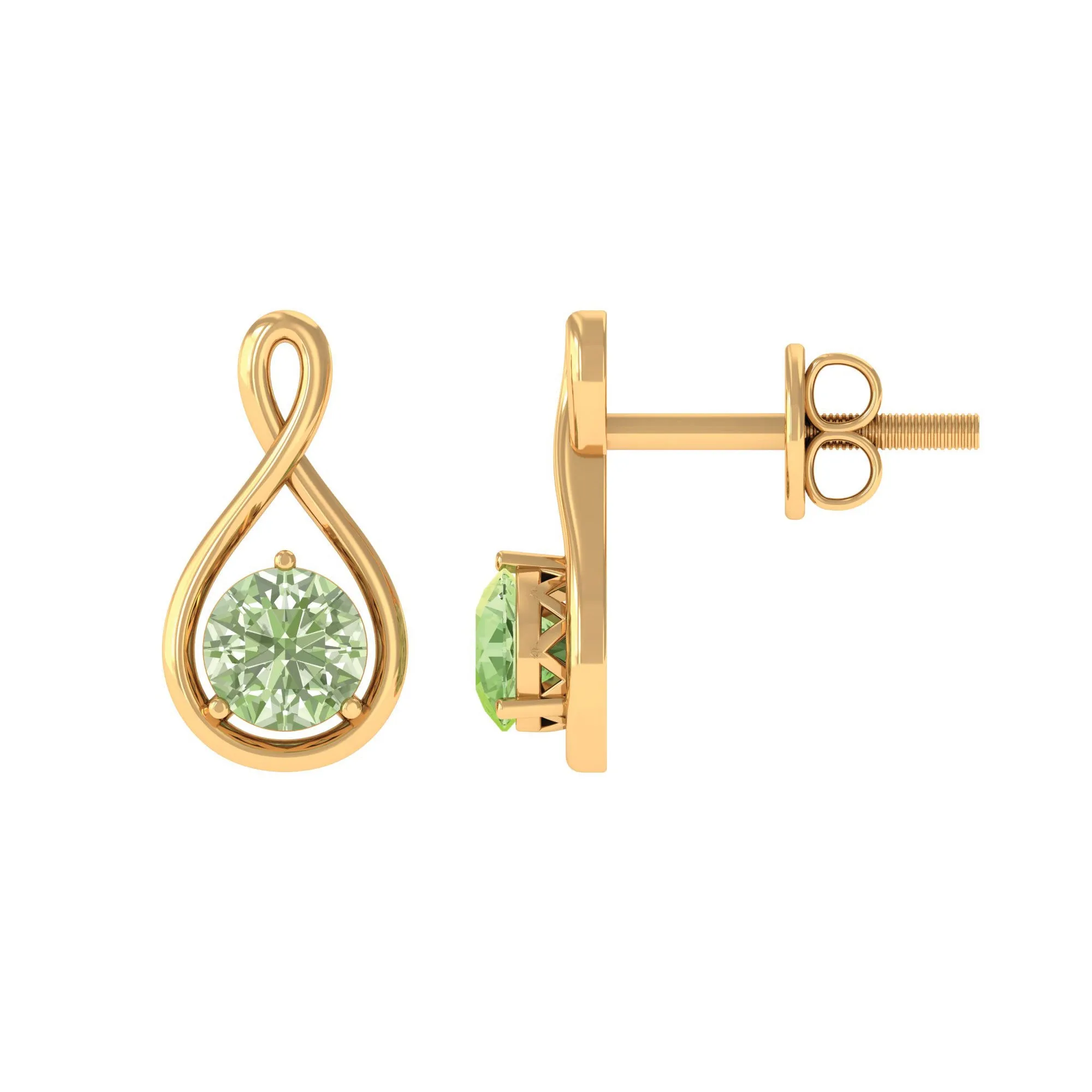 0.75 CT Green Sapphire Solitaire Infinity Stud Earrings in Gold