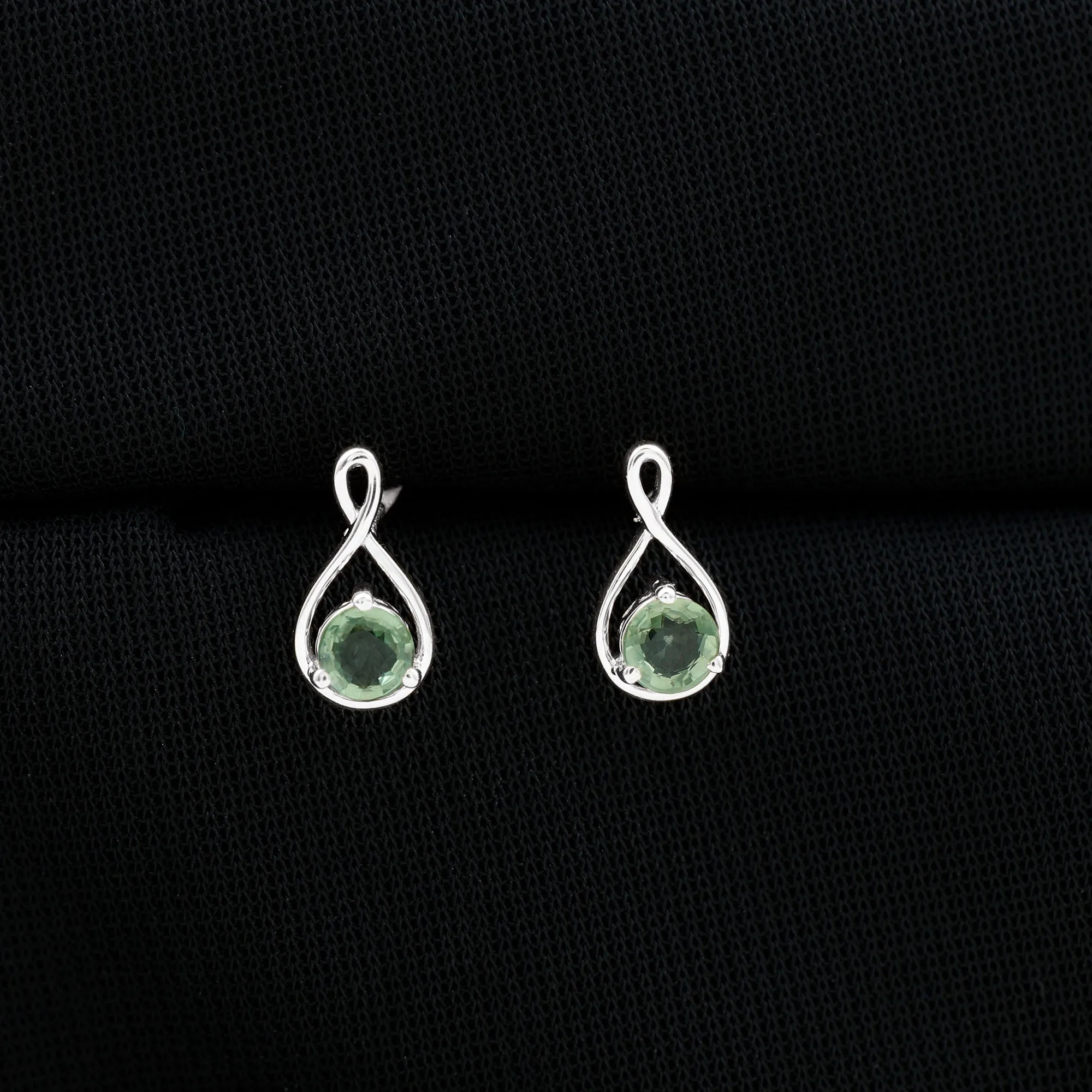 0.75 CT Green Sapphire Solitaire Infinity Stud Earrings in Gold