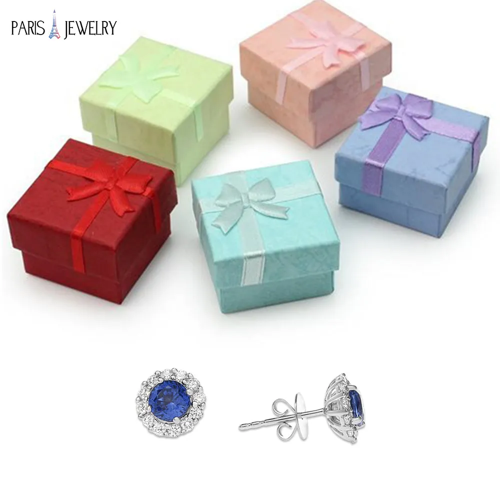 10k White Gold 2 Ct Round Created Blue Sapphire CZ Halo Stud Earrings Plated