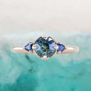 1.21ct Tanzanian Earthy Sapphire and Trillion Blue Sapphire Low Profile Ring in 14k Yellow Gold