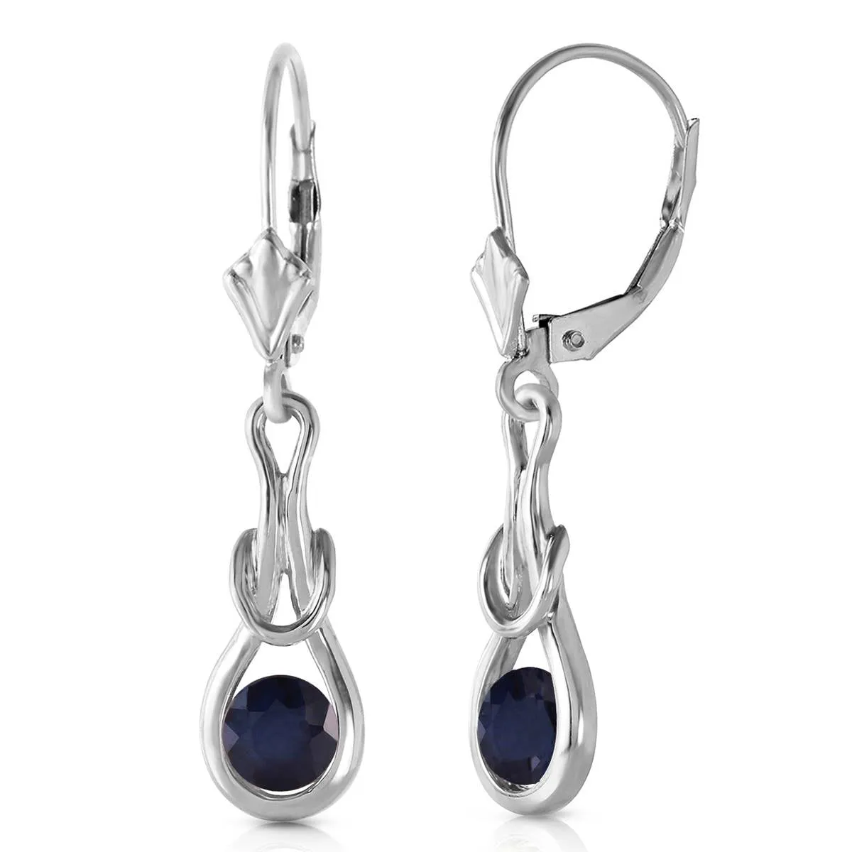 1.3 Carat 14K Solid White Gold Leverback Earrings Natural Sapphire