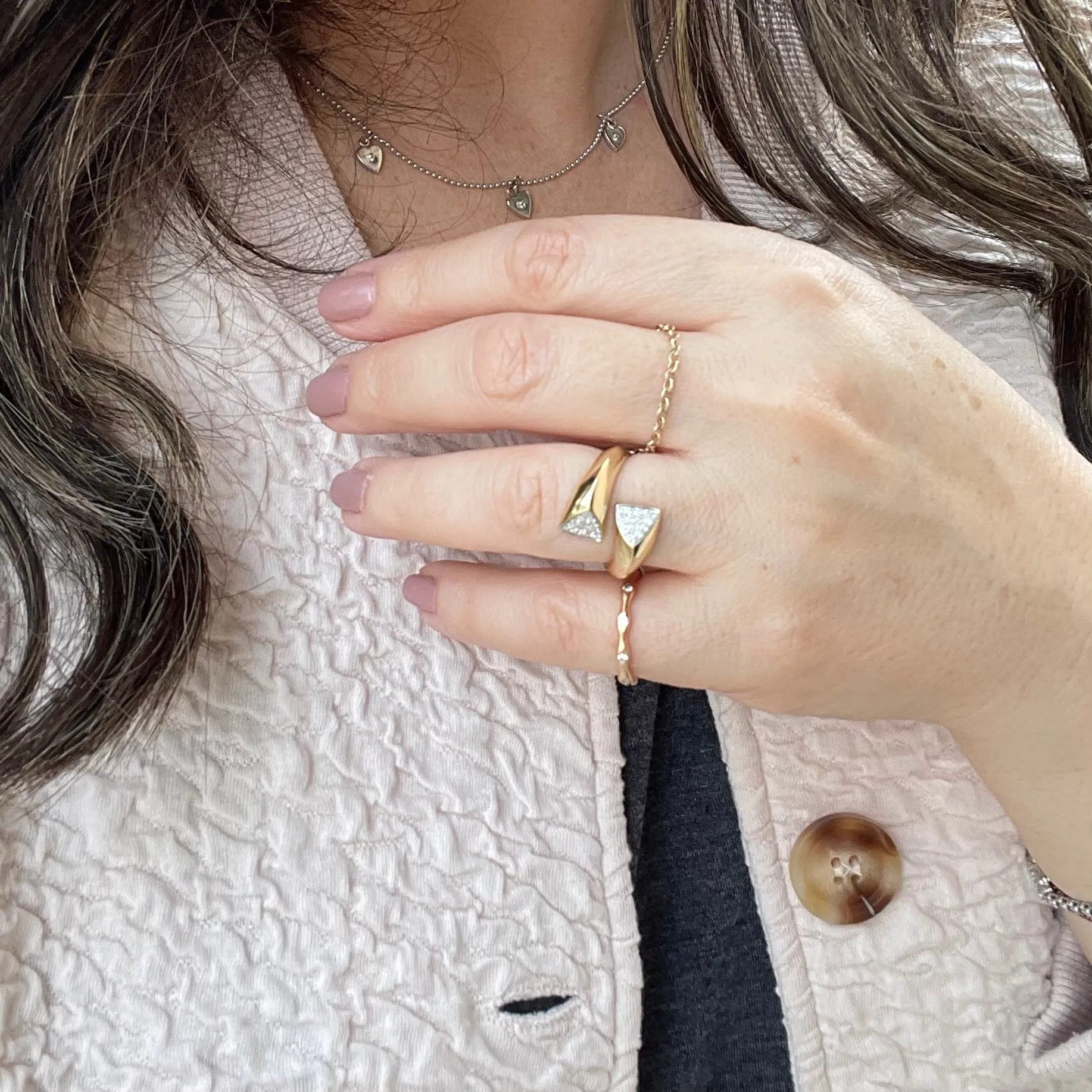 14K Pave Geometric Ring