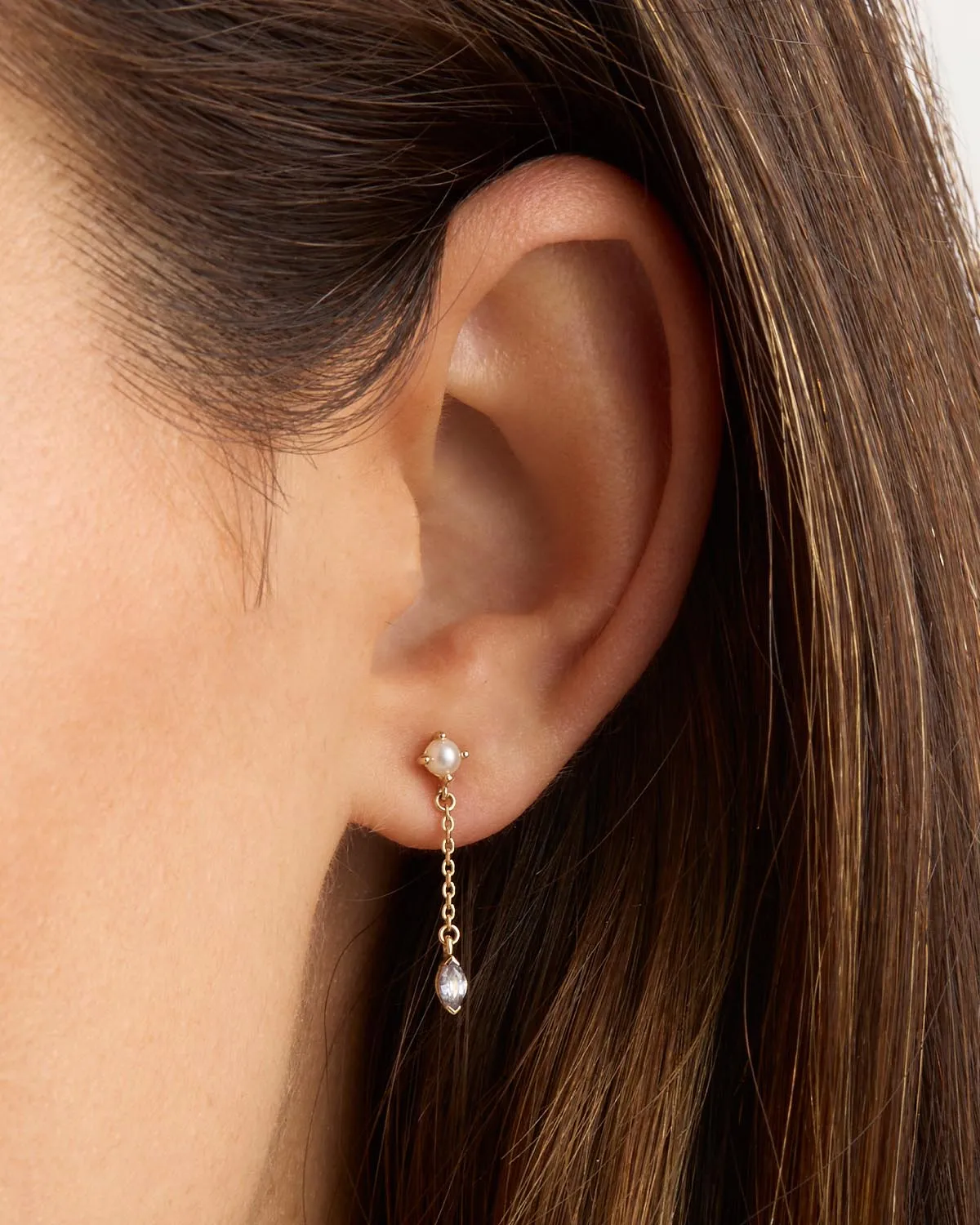 14k Solid Gold Into The Blue Chain Earring