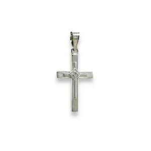 14K W Gold Cross with 1 Diamond 19mm