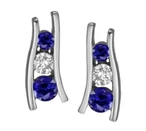 14k White Gold Diamond and Sapphire Earrings