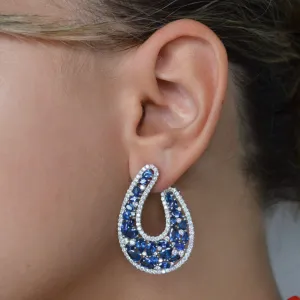 16.14ct Diamond Sapphire 18K Gold Cluster Earrings