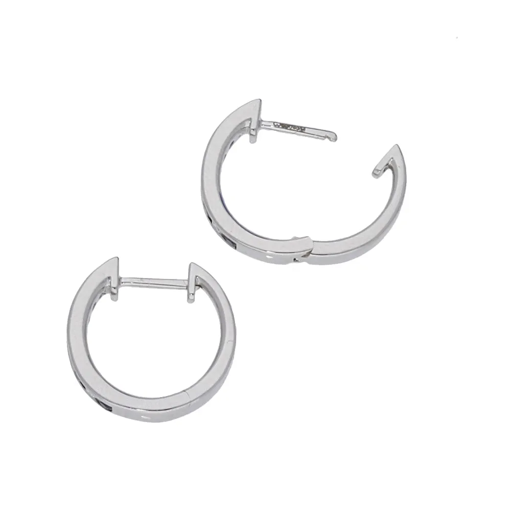18ct White Gold Sapphire & Diamond Channel Set Small Hoop Earrings