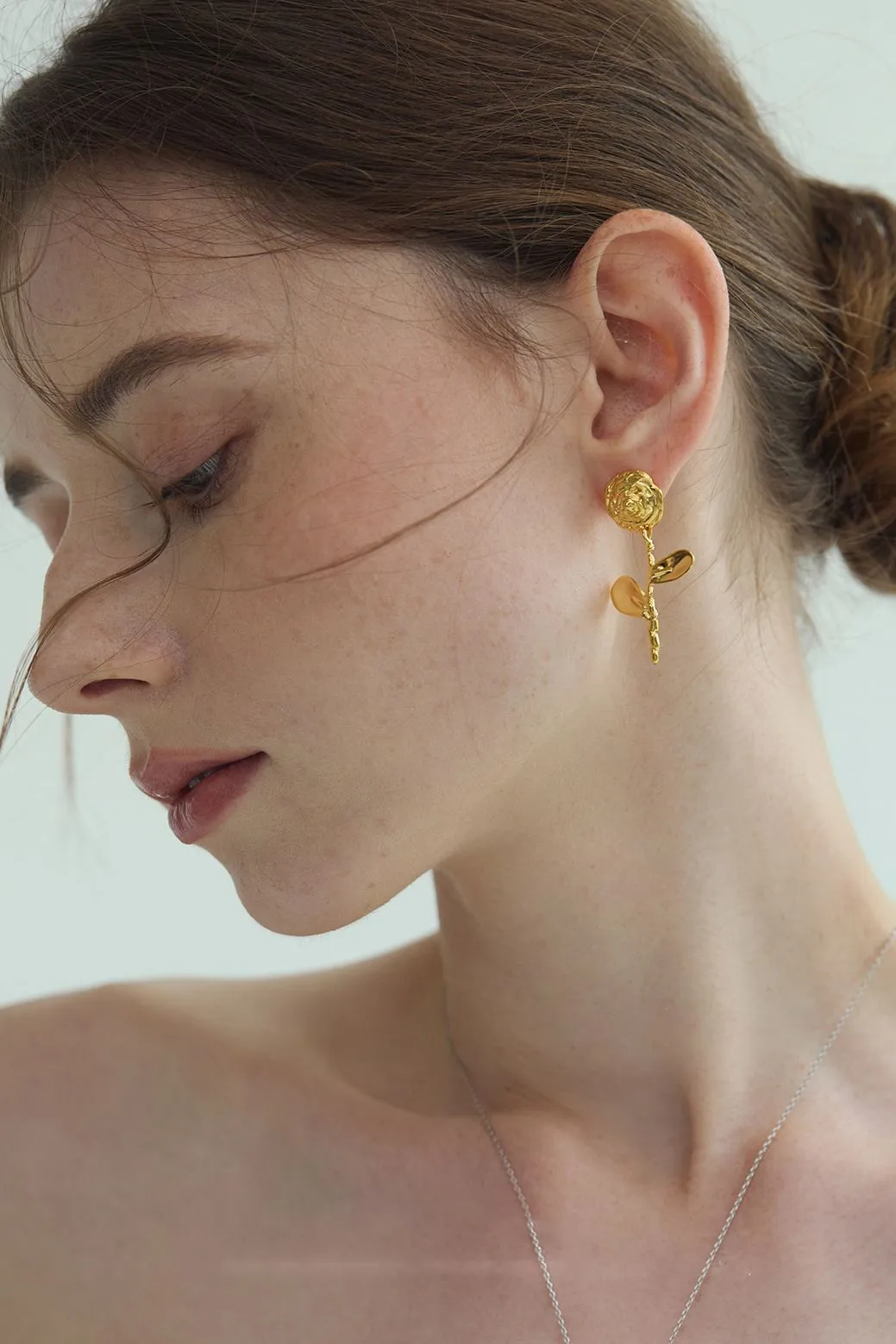 18K Gold Plate Foral Rose Drop Earrings