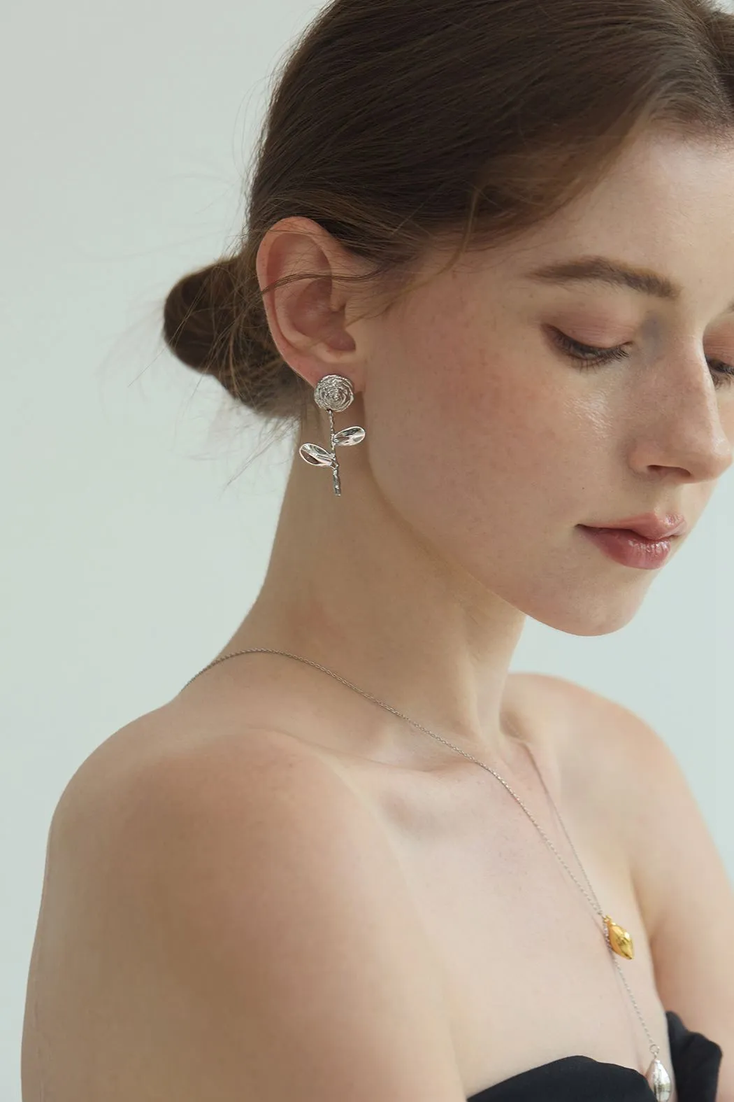 18K Gold Plate Foral Rose Drop Earrings