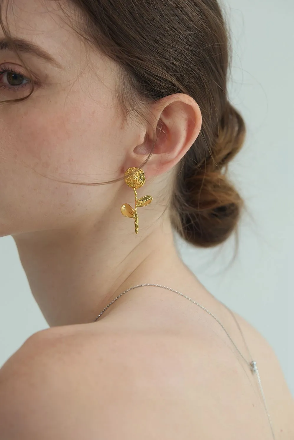 18K Gold Plate Foral Rose Drop Earrings