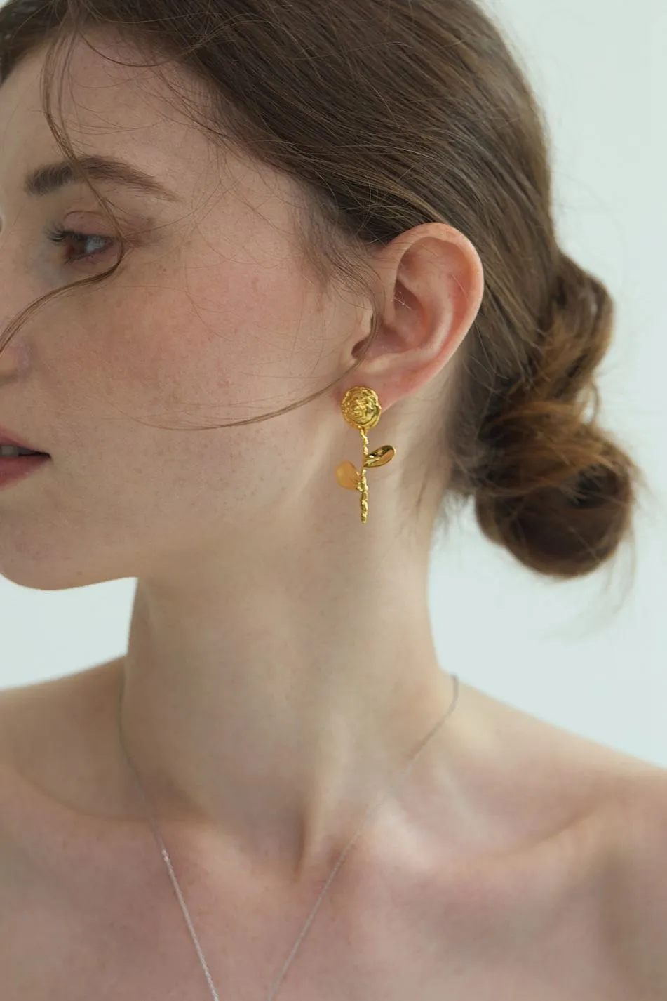 18K Gold Plate Foral Rose Drop Earrings