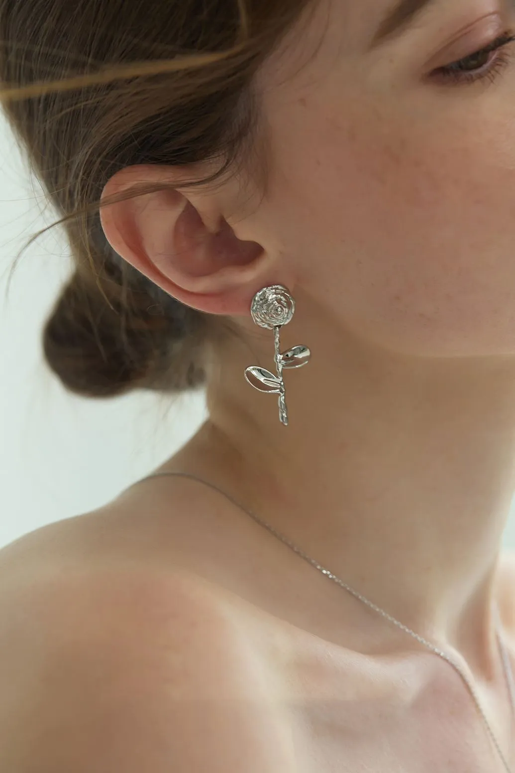 18K Gold Plate Foral Rose Drop Earrings