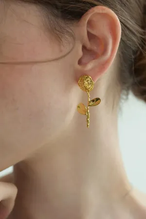 18K Gold Plate Foral Rose Drop Earrings
