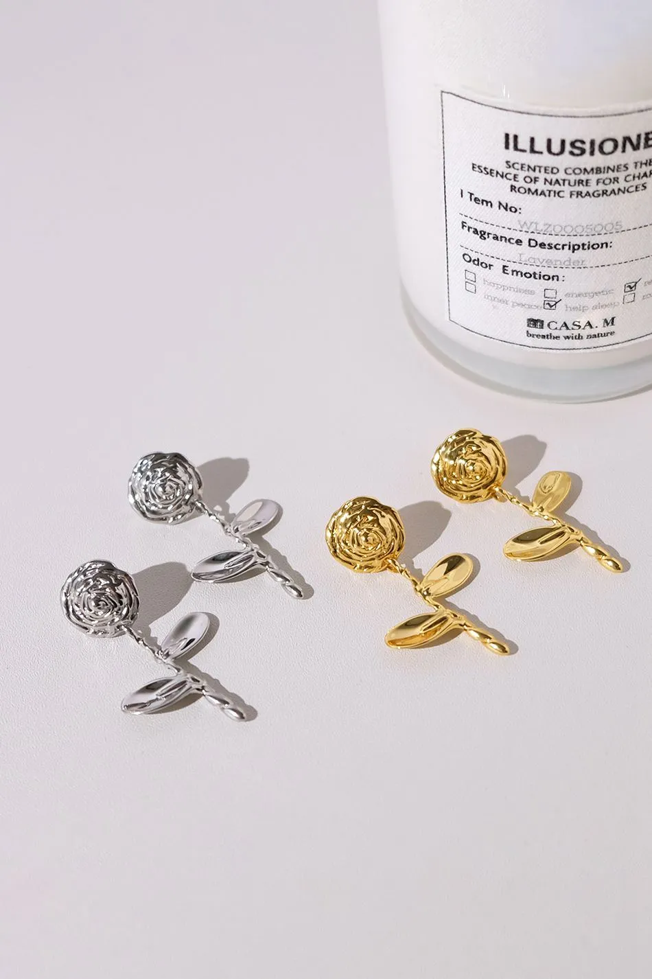 18K Gold Plate Foral Rose Drop Earrings