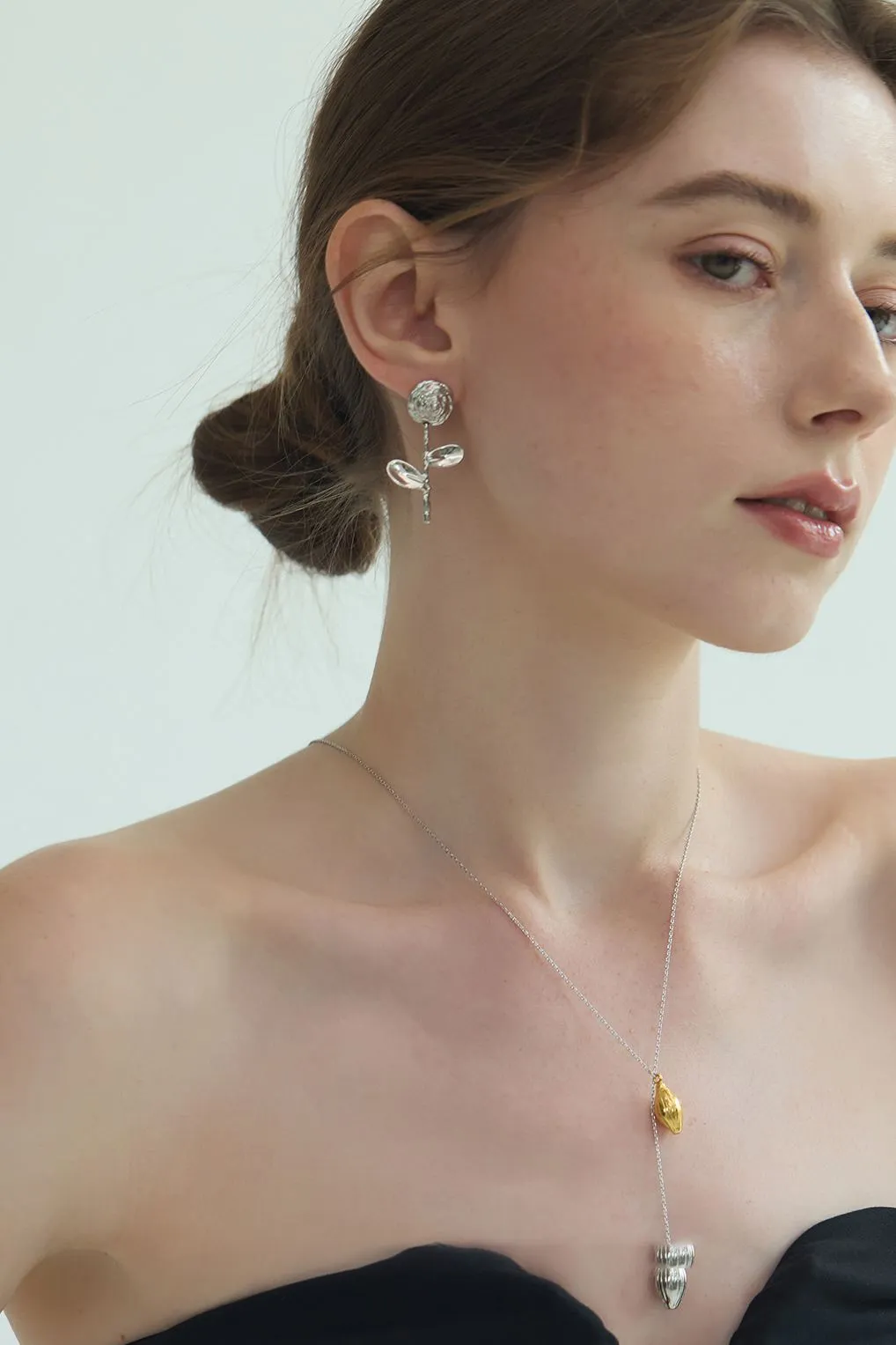 18K Gold Plate Foral Rose Drop Earrings