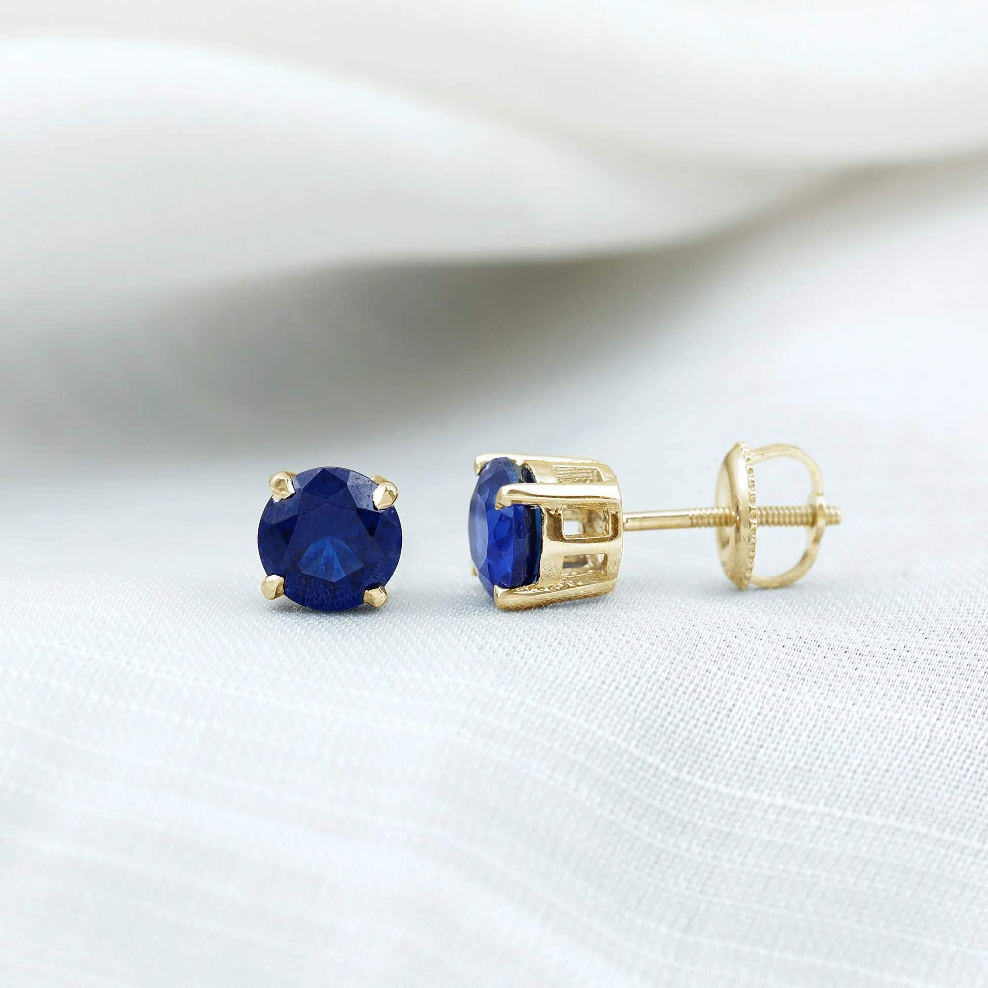 2 CT Solitaire Created Blue Sapphire Round Stud Earrings in Claw Setting