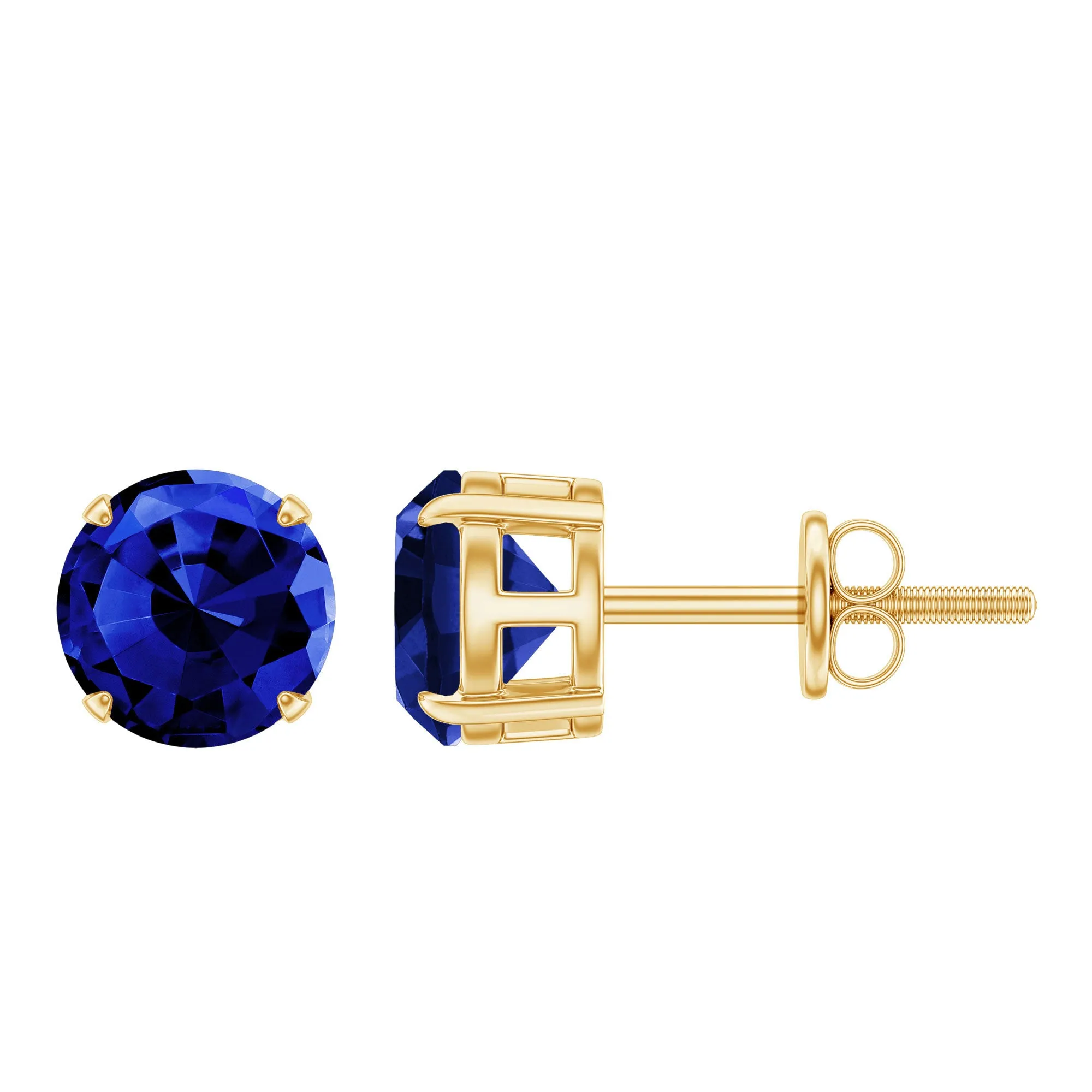 2 CT Solitaire Created Blue Sapphire Round Stud Earrings in Claw Setting
