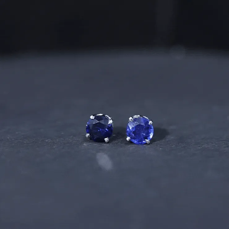 2 CT Solitaire Created Blue Sapphire Round Stud Earrings in Claw Setting