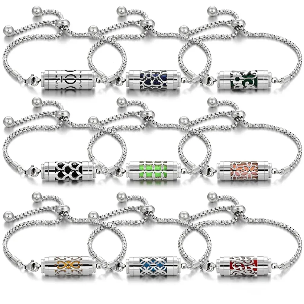 2024 New Stainless Steel Aromatherapy Diffuser Bracelet Locket Adjustable Chain Aroma Perfume Essential Oil Diffuser Bracelet