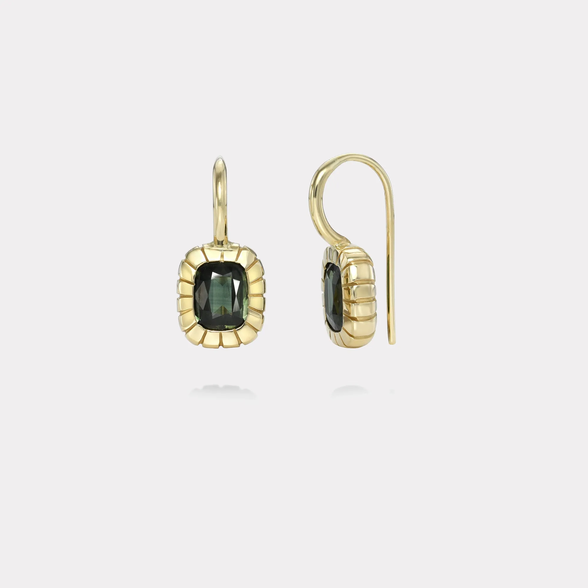2.23ct Green Sapphire Heirloom Bezel Earrings