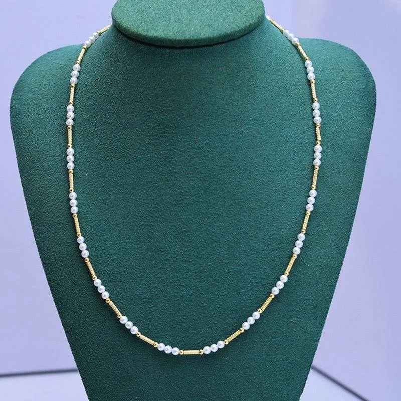 3-4mm White Freshwater Pearl & Beaded Necklace Bracelet (Sold Seperately)