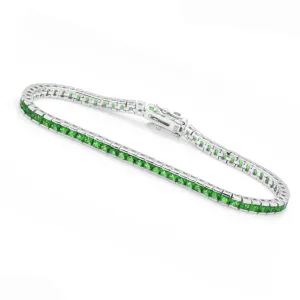 925 Sterling Silver Princess Cut Green Emerald Tennis Bracelet