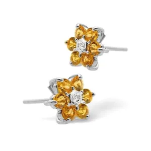 Acotis Diamonds 9K White Gold 0.01ct Diamond 0.78ct Yellow Sapphire Earrings F2246