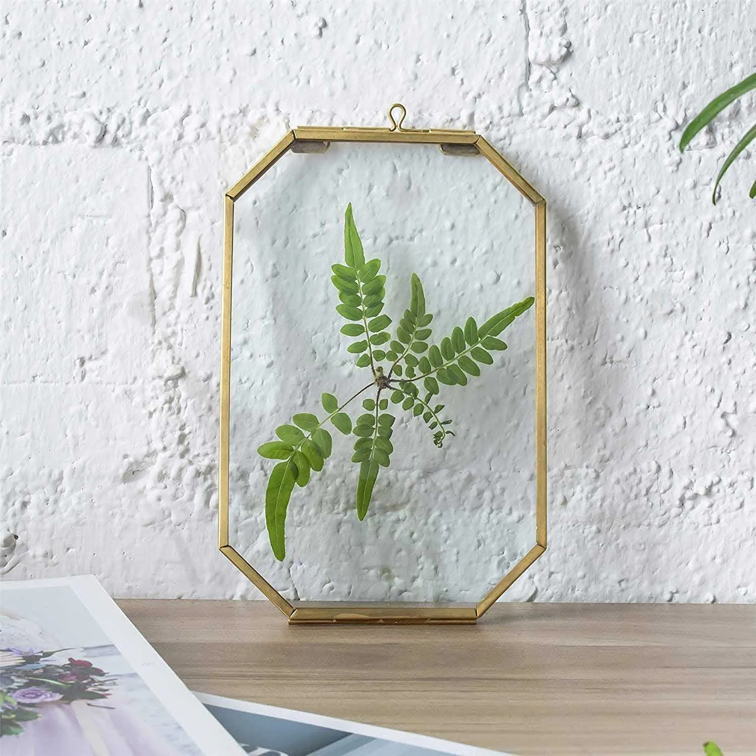 A.H Royal Art Decorative Vintage Style Octagon Brass & Glass Metal Hanging Photo Frame with (Vertical) Golden Colour (Size - 5x7 inch)
