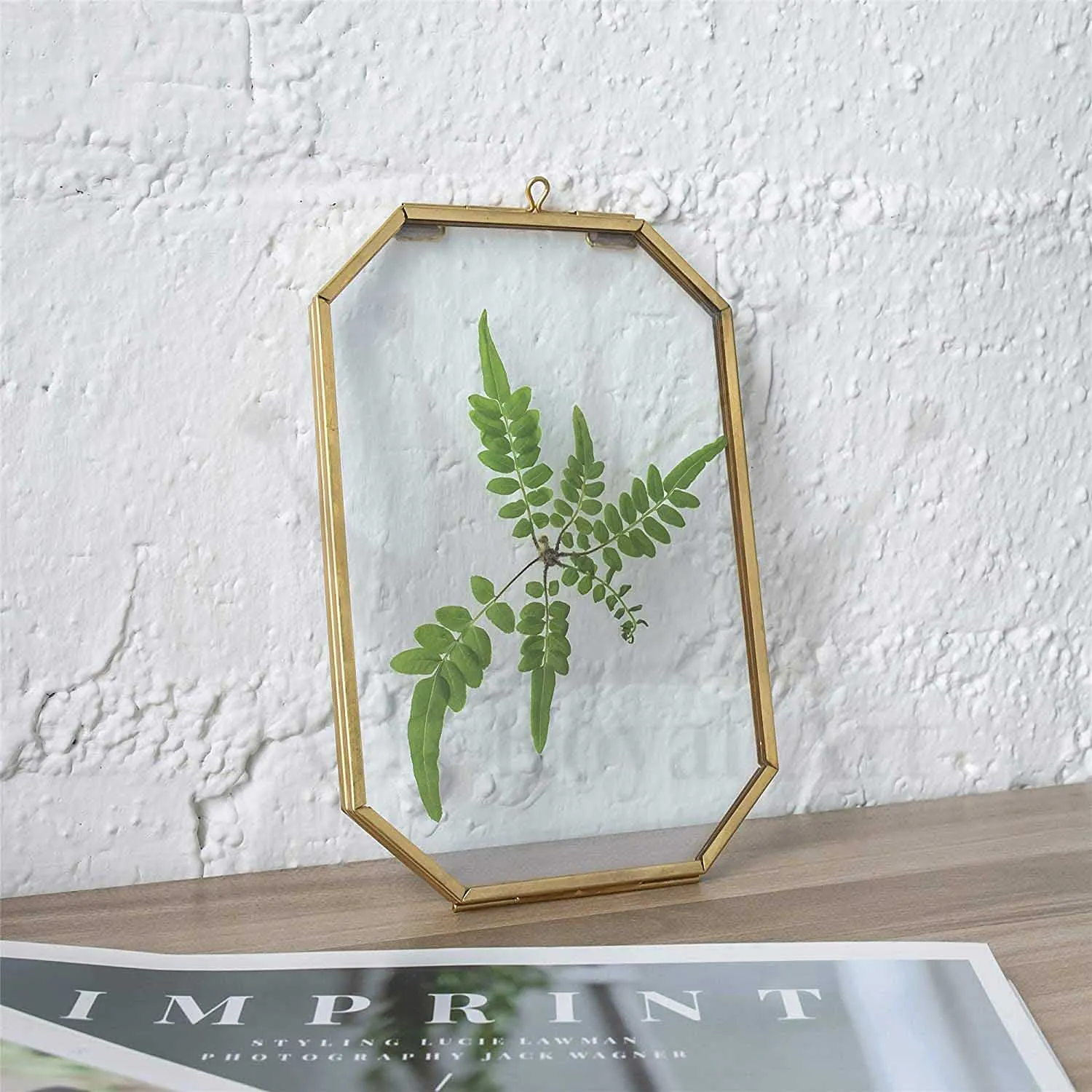 A.H Royal Art Decorative Vintage Style Octagon Brass & Glass Metal Hanging Photo Frame with (Vertical) Golden Colour (Size - 5x7 inch)