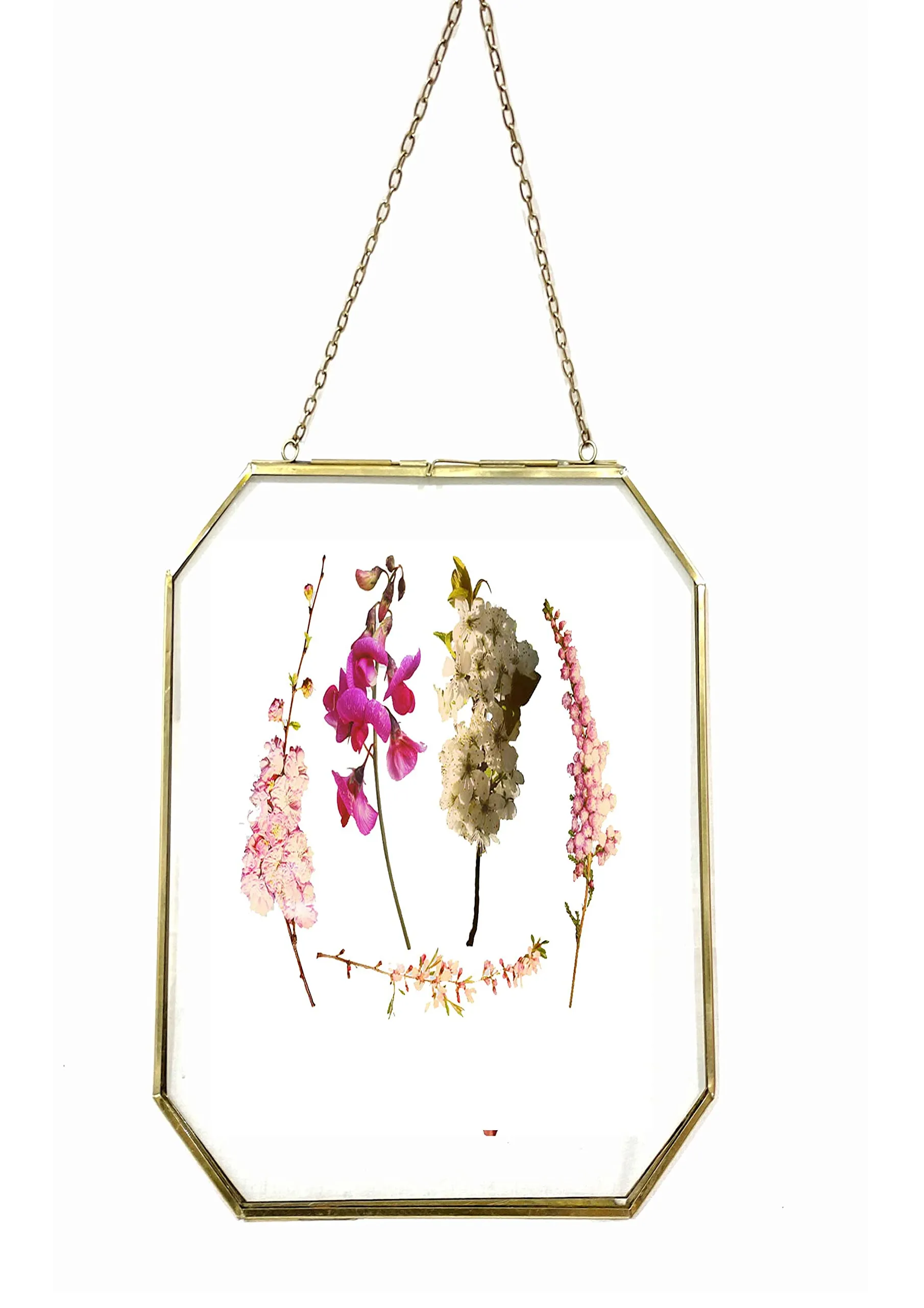 A.H Royal Art Decorative Vintage Style Octagon Brass & Glass Metal Hanging Photo Frame with (Vertical) Golden Colour (Size - 5x7 inch)