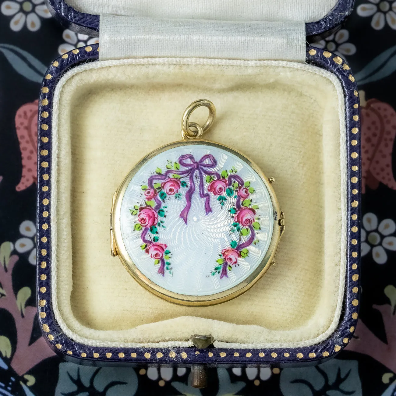 Antique Edwardian Guilloche Enamel Floral Locket