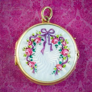 Antique Edwardian Guilloche Enamel Floral Locket