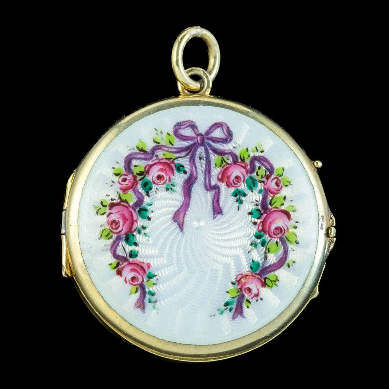 Antique Edwardian Guilloche Enamel Floral Locket