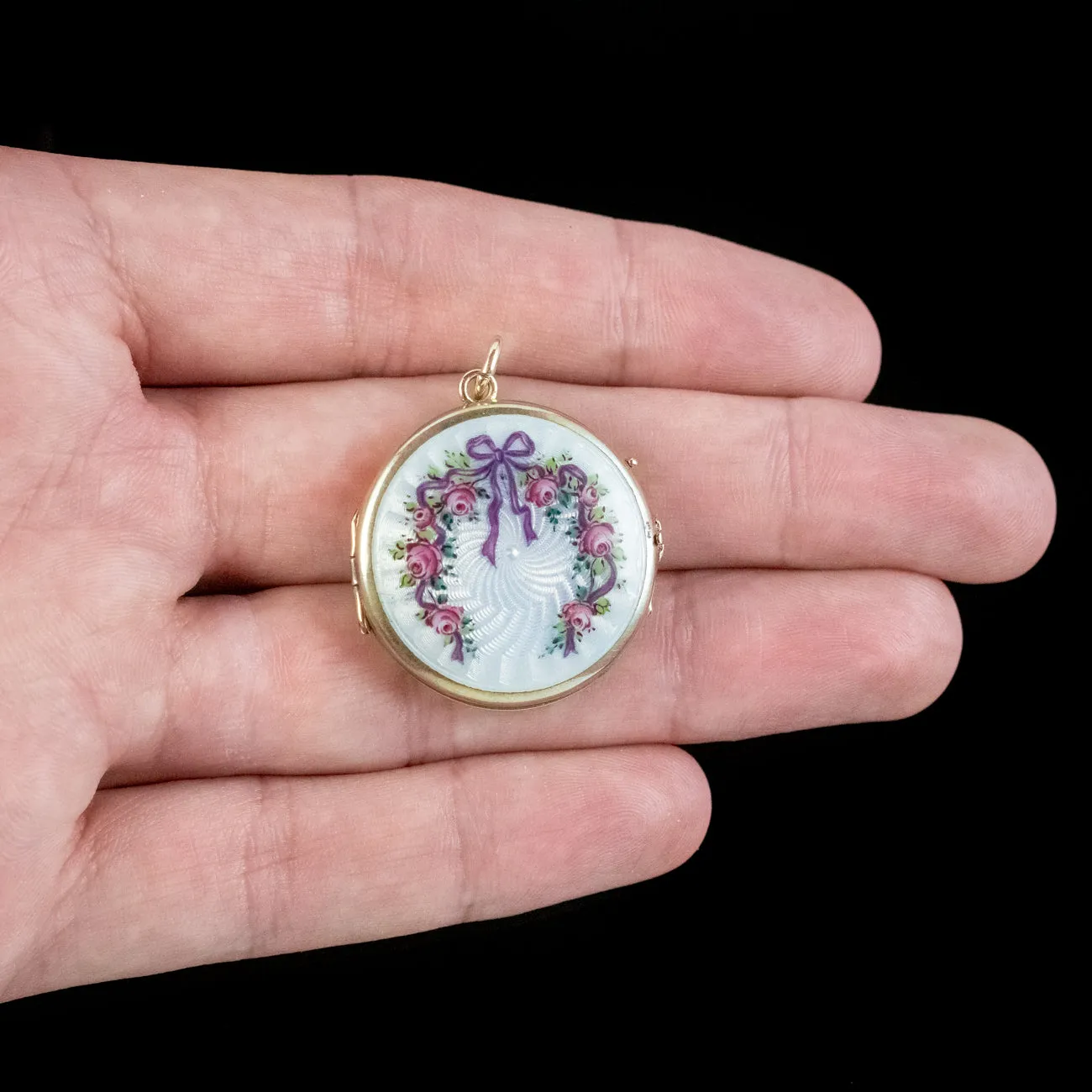 Antique Edwardian Guilloche Enamel Floral Locket