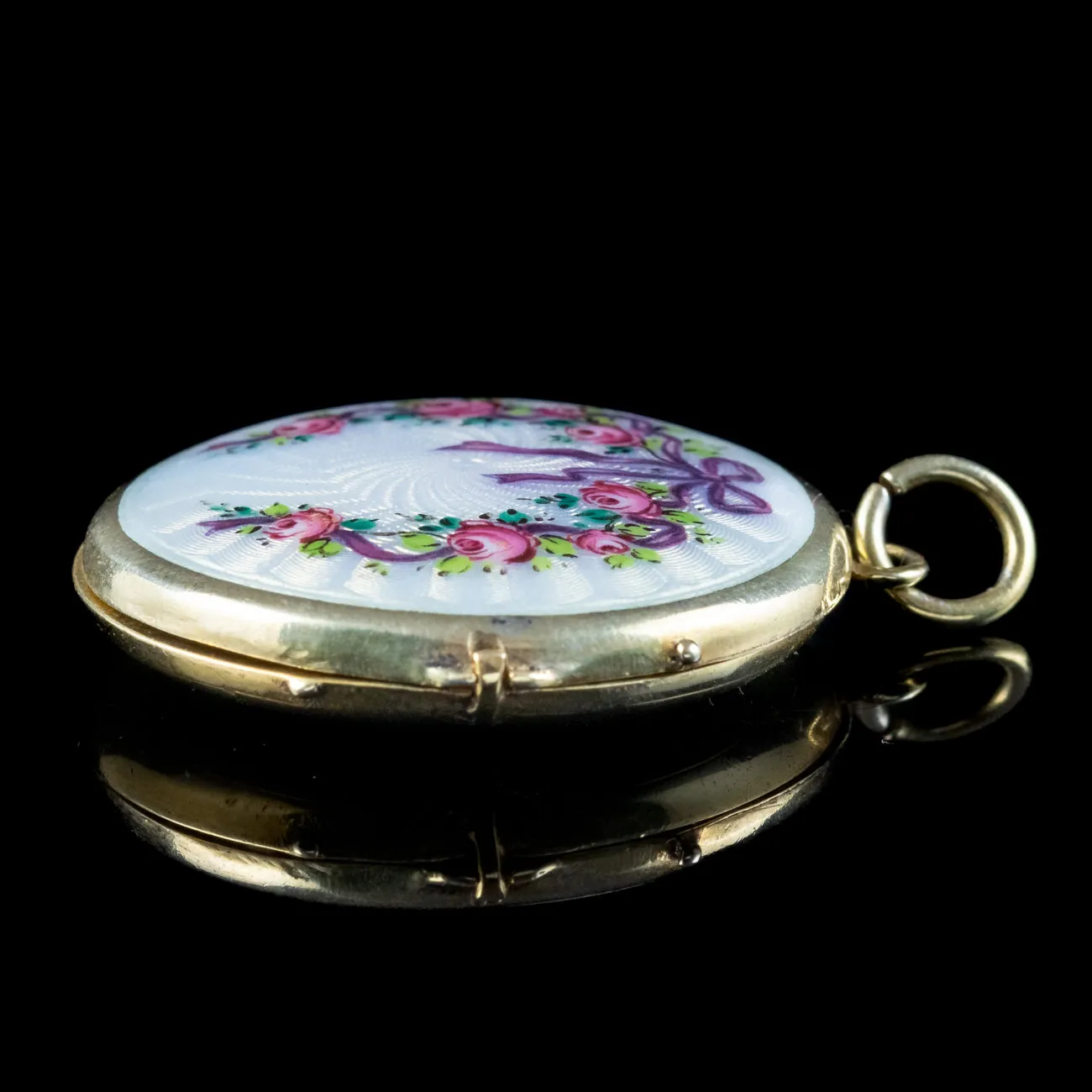 Antique Edwardian Guilloche Enamel Floral Locket