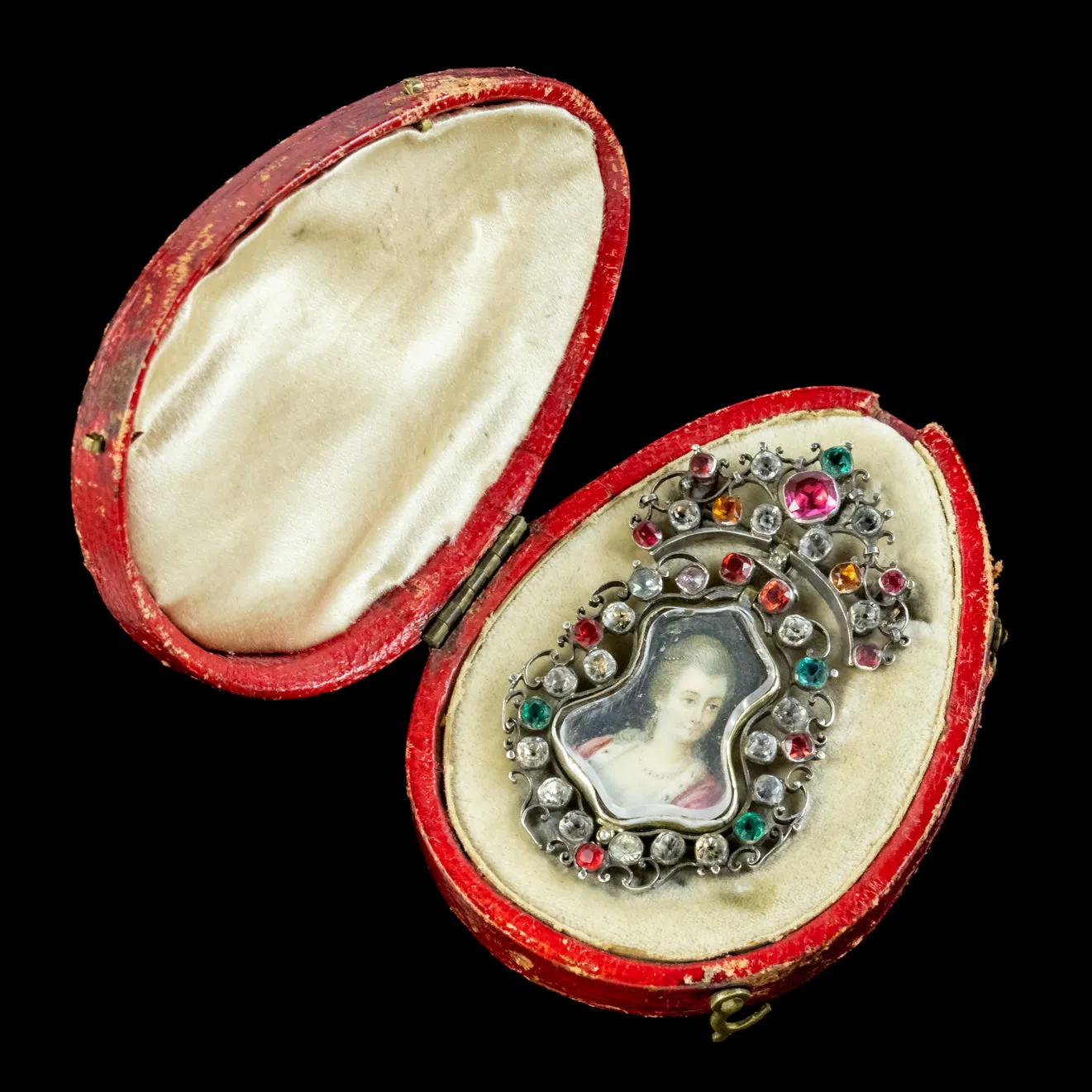 Antique Queen Anne Paste Portrait Brooch Pendant Silver Circa 1710 Boxed