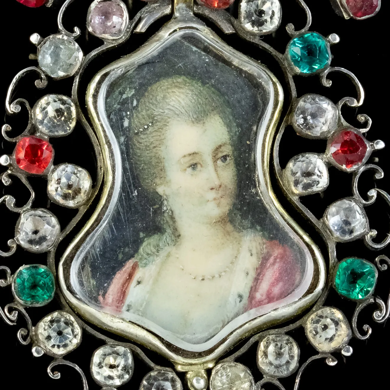 Antique Queen Anne Paste Portrait Brooch Pendant Silver Circa 1710 Boxed
