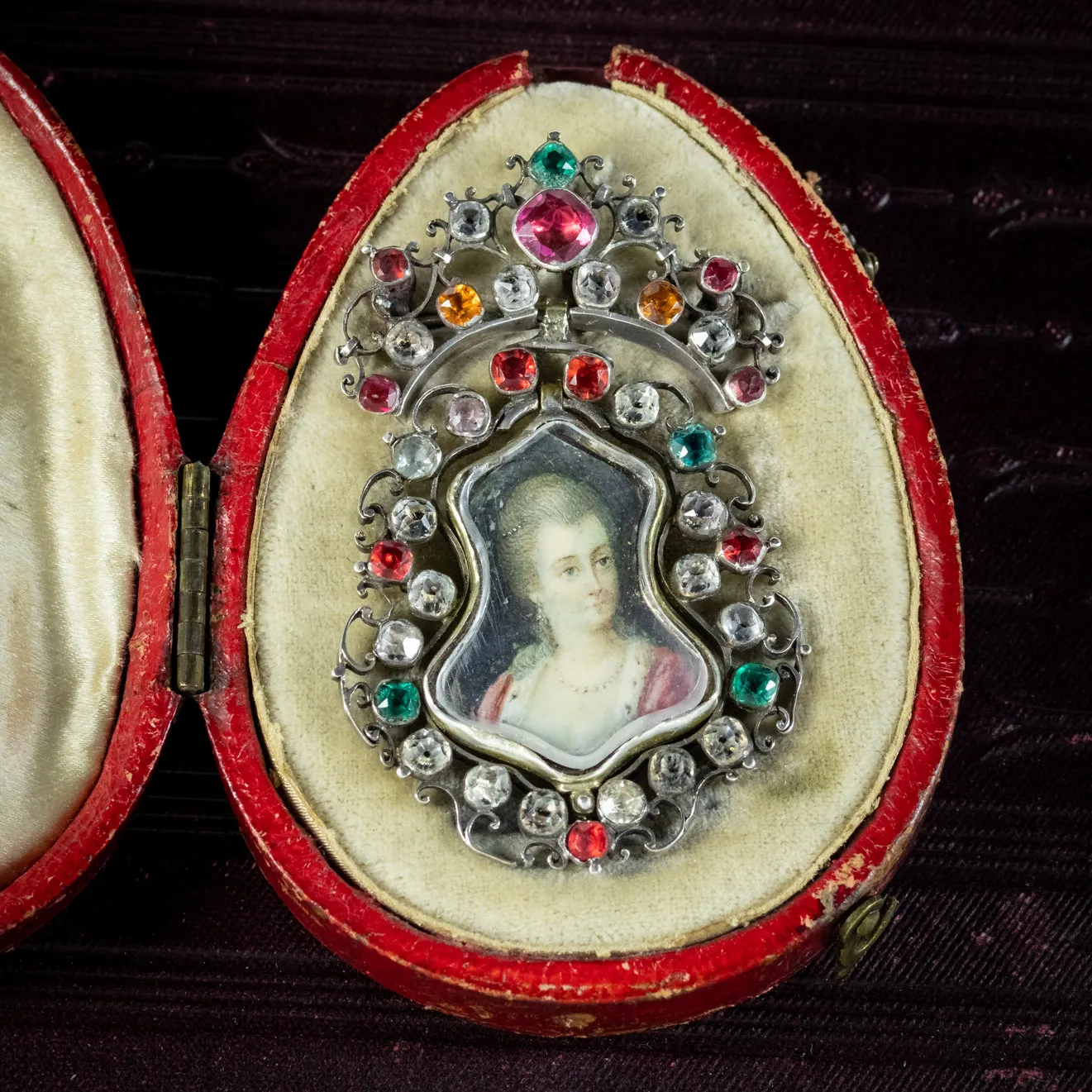 Antique Queen Anne Paste Portrait Brooch Pendant Silver Circa 1710 Boxed