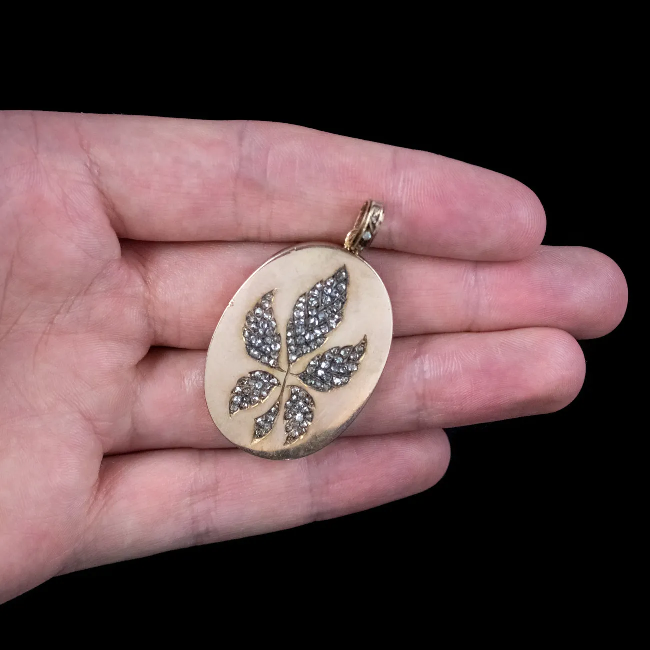 Antique Victorian French Rose Cut Diamond Leaf Pendant 18ct Gold