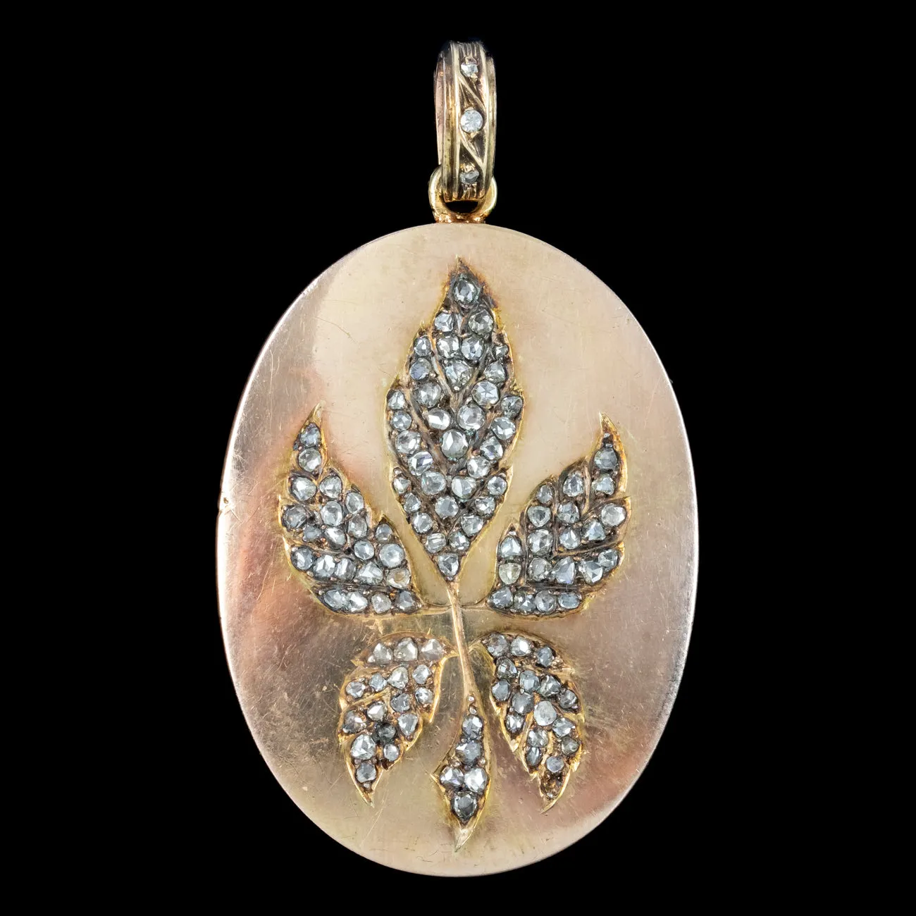 Antique Victorian French Rose Cut Diamond Leaf Pendant 18ct Gold