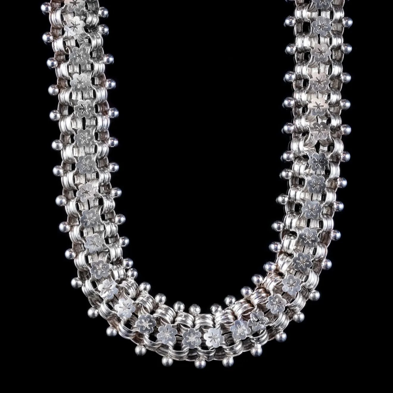 Antique Victorian Silver Collar Necklace Circa 1880