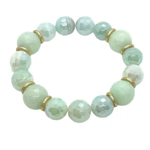 Aqua Glazed Agate and Aqua Jade Stretch Bracelet
