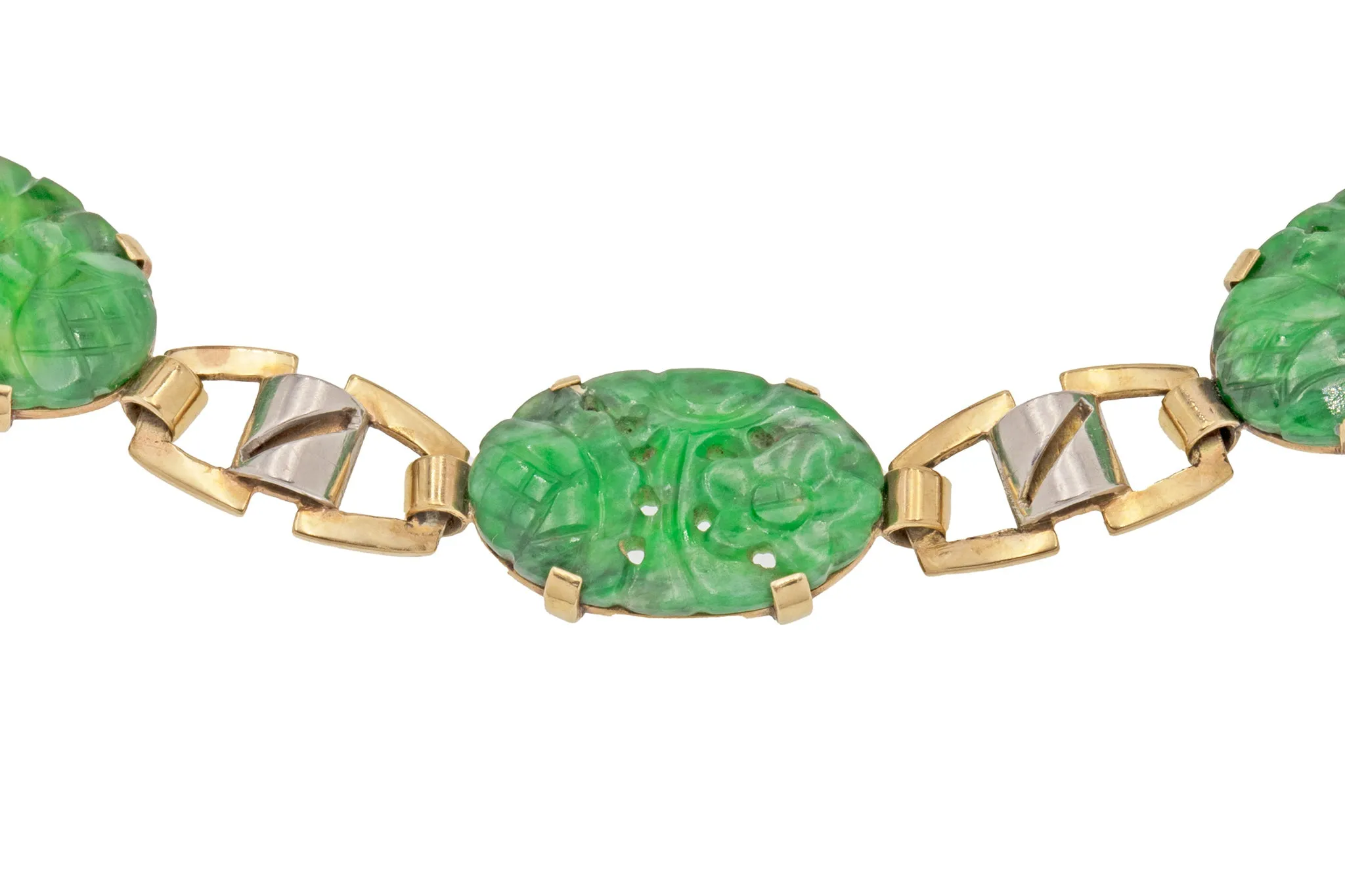 Art Deco 9ct Gold Carved Jade Bracelet