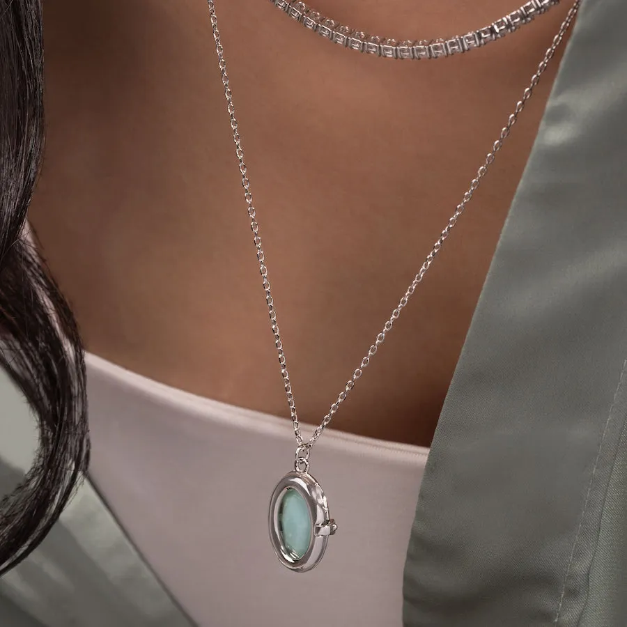 Aura Amazonite Silver Locket Necklace