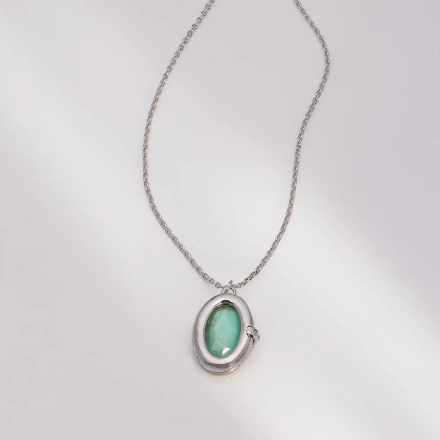 Aura Amazonite Silver Locket Necklace