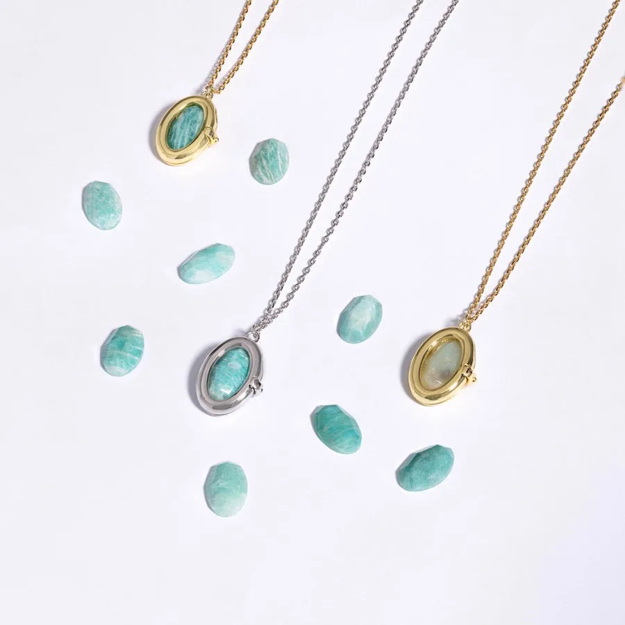 Aura Amazonite Silver Locket Necklace