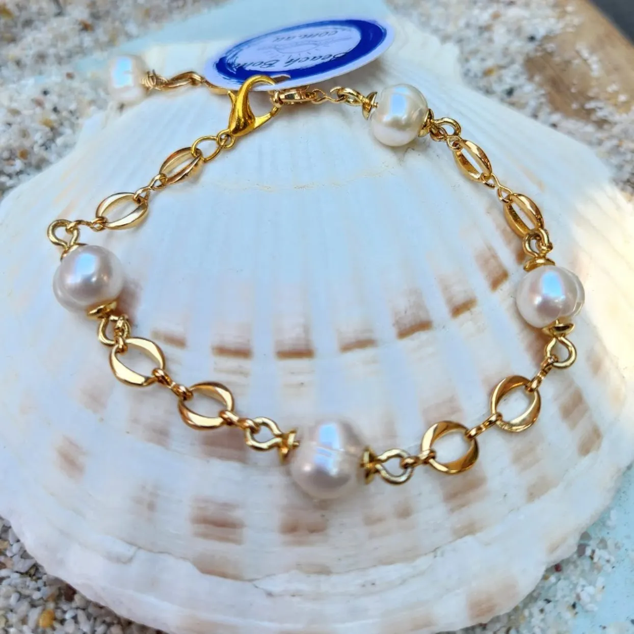BAROQUE PEARL 'O' CHAIN WATERPROOF 18K GOLD BRACELET