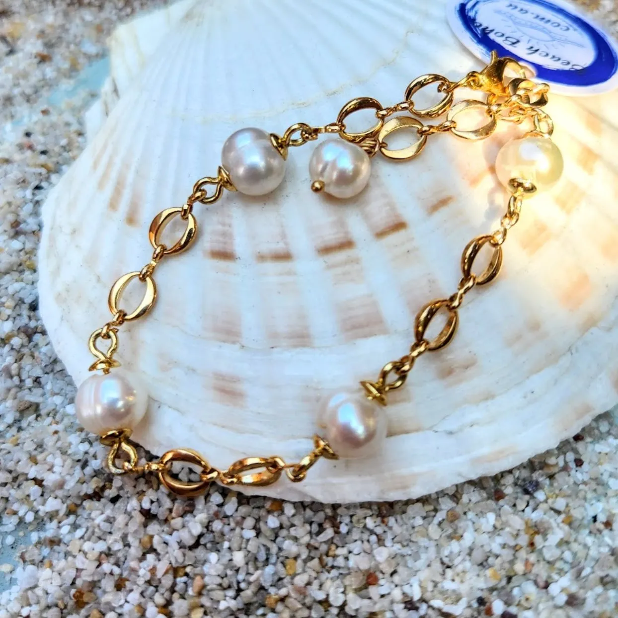 BAROQUE PEARL 'O' CHAIN WATERPROOF 18K GOLD BRACELET