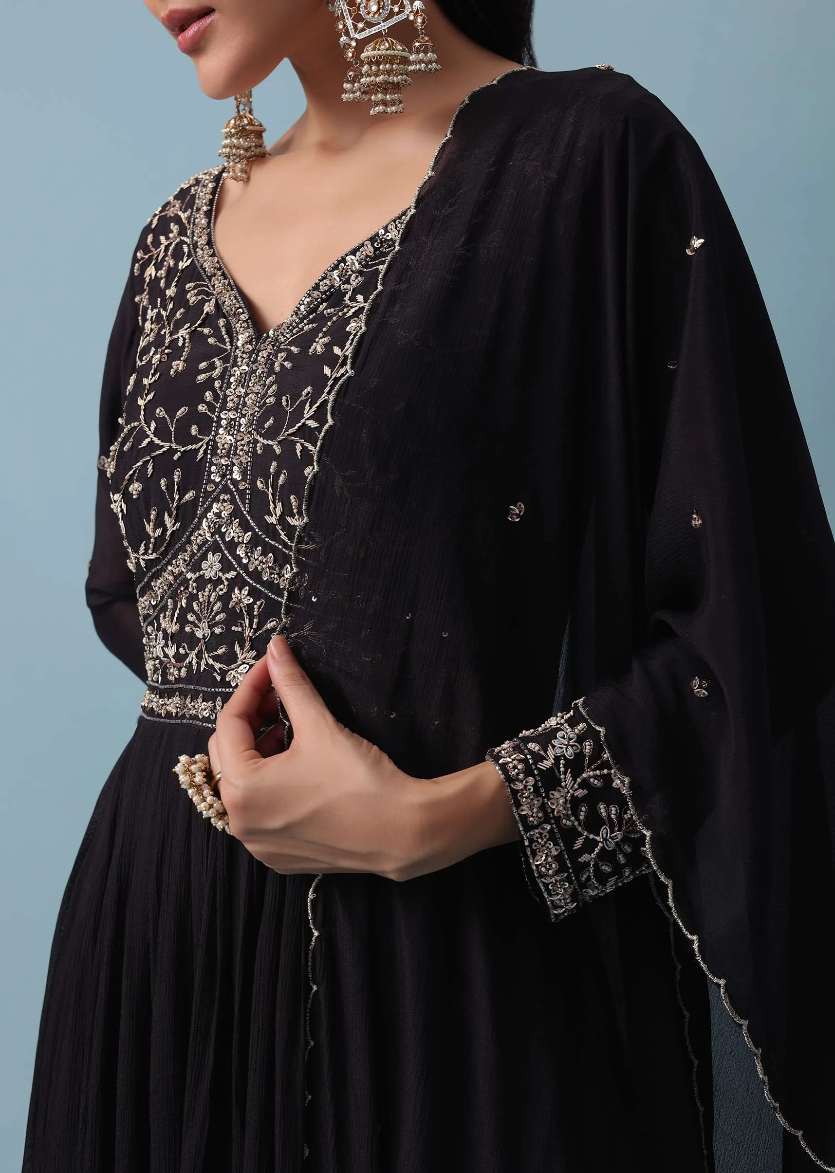 Black Anarkali Set With Zardozi Work